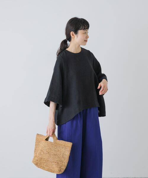 かぐれ ブラウス シャツ リネンコットンフレアプルオーバー レディース