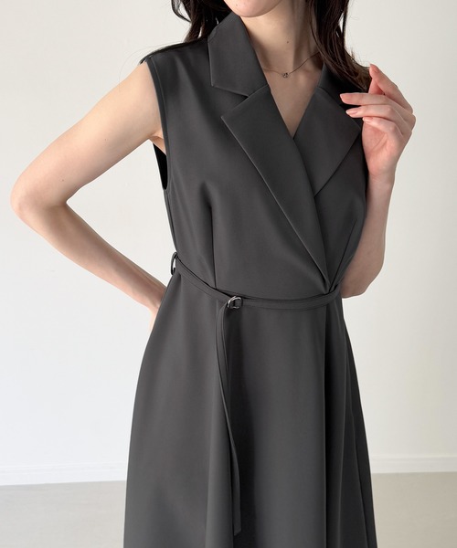 「junoah」 ノースリーブワンピース MEDIUM グレイッシュベージュ レディース_画像9