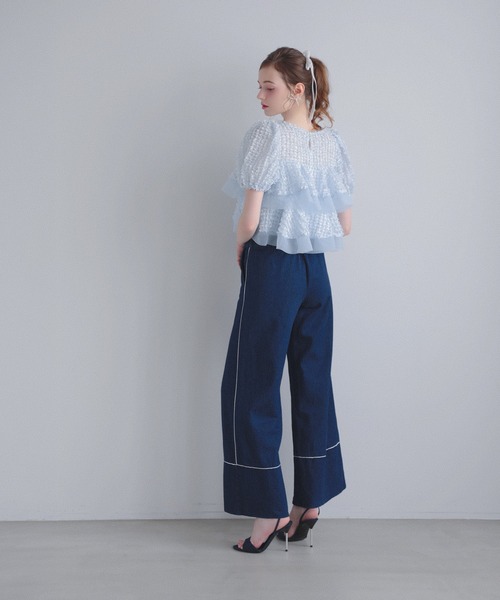 MERAKI シアージャガード2段フリルトップス レディース : ZOZOTOWN