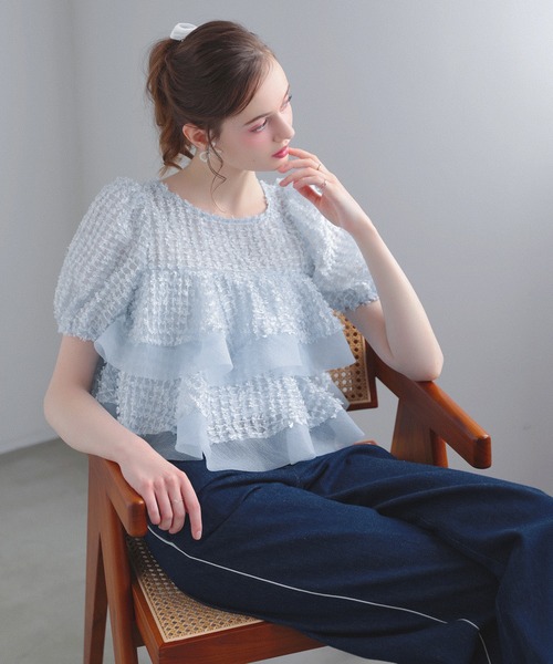 MERAKI シアージャガード2段フリルトップス レディース : ZOZOTOWN