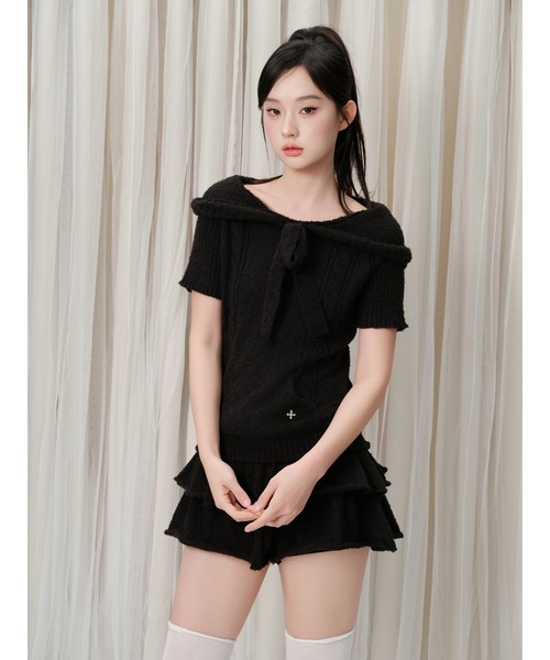 ANDWANG ワンピース 半袖 Fluffy Ribbon Knit Set : ZOZOTOWN Yahoo!店