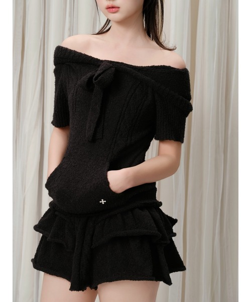 ワンピース andwang Fluffy Ribbon Knit Set black ANDWANG ワンピース 半袖 Fluffy Ribbon Knit Set : ZOZOTOWN Yahoo!店