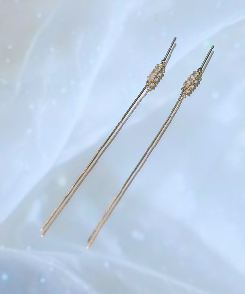 ピアス 入学式 「K10」天然石チェーンピアス/ラブラドライト/ホワイトトパーズ レディースの画像