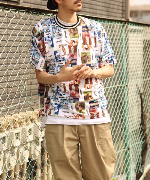 tシャツ Tシャツ 【PLAY BOY/プレイボーイ】総柄マルチパターン 直販純正品 PLAYBOY★Tシャツ トップス Tシャツ/カットソー(半袖/袖なし)
