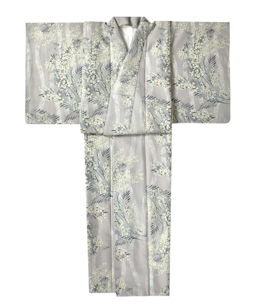 小紋 水玉に蝶模様 濃鼠色 着物 A819-6 M 【中古】 新品】小町鼠色に蝶・草花模様の洗える単衣小紋着物 | きもの楸堂
