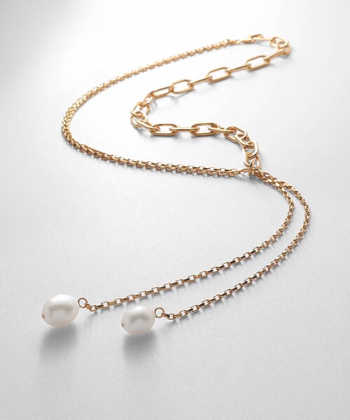 COCOSHNIK ネックレス シルバー バロックパール ミックスチェーン