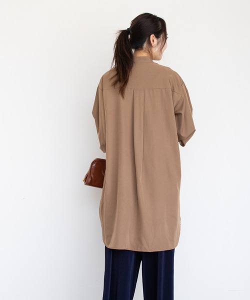 美品✨MHL コットン バンドカラー シャツワンピース ブラウン Ⅰ a lot of love シャツワンピース バンドカラー・シャツワンピース