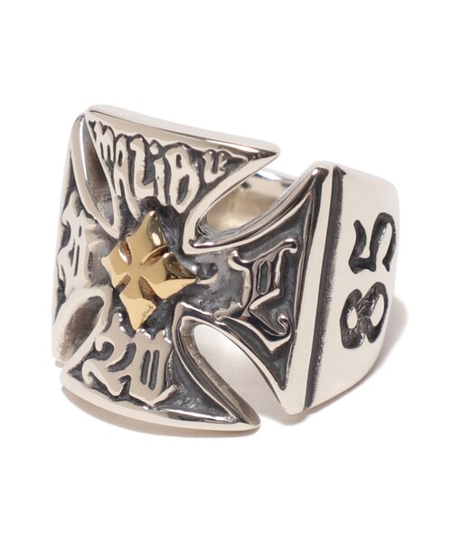 指輪 リング R456 - Malibu Cross Ring with18k yellow gold メンズ レディースの画像