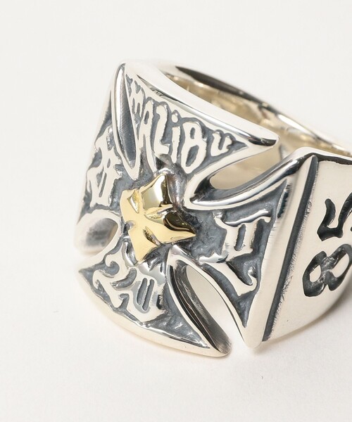 指輪 リング R456 - Malibu Cross Ring with18k yellow gold メンズ レディースの画像