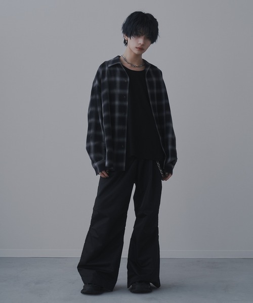 新品 THREEFACE OMBRE CHECK SETUP オンブレ Mサイズ セール】Ombre Check Shirt/オーバーサイズ オンブレチェックシャツ