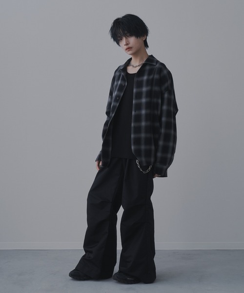 24SS SEQUEL SHIRTオンブレチェックシャツ黒Lシークエル藤原ヒロシ sisa. シャツ Ombre check shirts/オンブレチェックシャツ メンズ