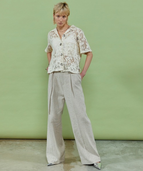 MAISON SPECIAL レース クロップドシャツ FREE MAISON SPECIAL ブラウス シャツ Half Sleeve Lace Fabric Shirt