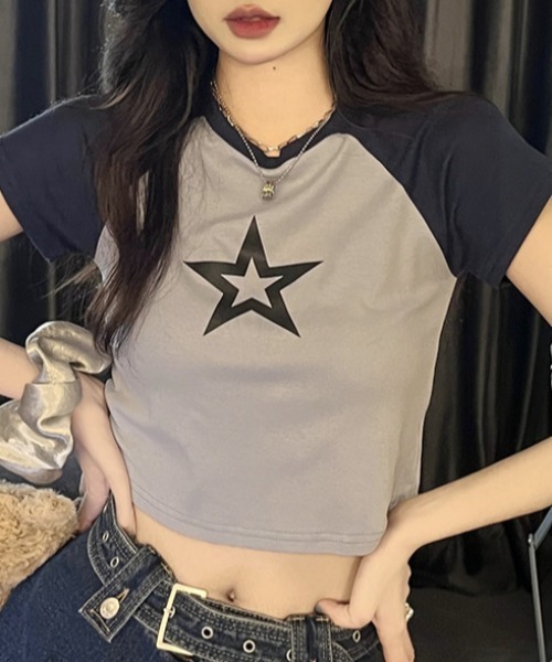 tシャツ A'GEM/9 × .kom 「CORYSTUDIO/コリースタジオ」リボンラグランカットソー レディース A'GEM/9 × .kom 『CORYSTUDIO/コリースタジオ』リボンラグラン