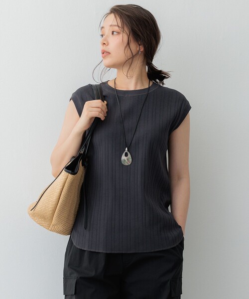 tシャツ 「SLOW/一部店舗限定」ランダムリブフライス フレンチスリーブ カットソー レディース 23区 tシャツ 「SLOW/一部店舗限定」ランダムリブフライス
