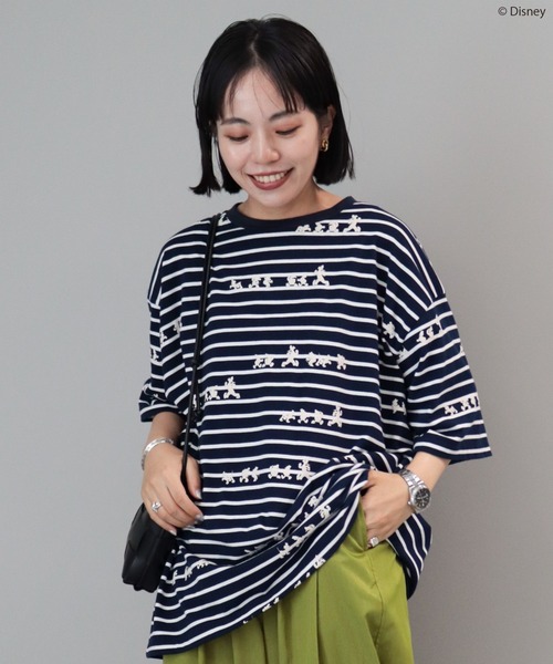 tシャツ 「Disney」Comic/プリントTシャツ レディース Disney tシャツ 発砲プリントボーダーTシャツ/Disney レディース