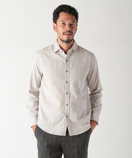 シャツ コットンカシミアヘリンボーンシャツ メンズ シルク