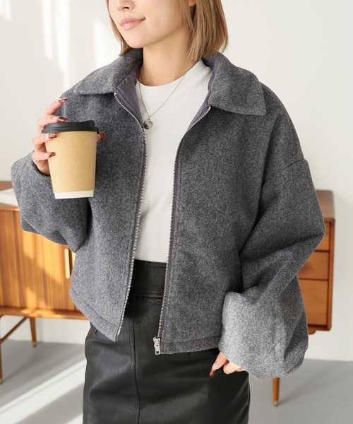 ブルゾン アウター ボリュームスリーブショートブルゾン レディース