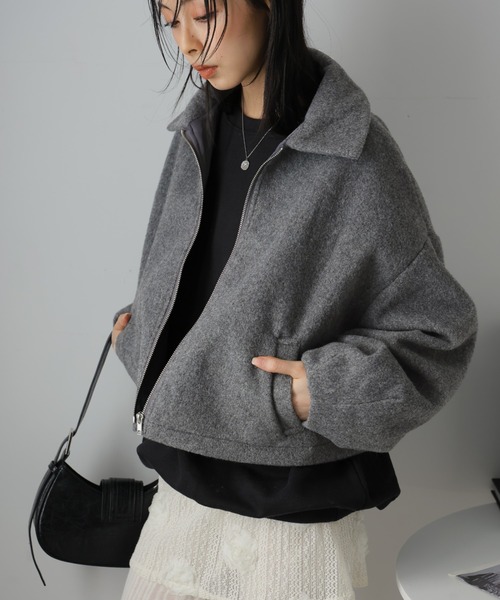 ブルゾン アウター ボリュームスリーブショートブルゾン レディース