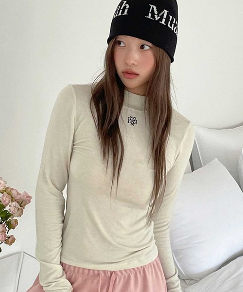 tシャツ A'GEM/9 × .kom 「muah muah/ムーアムーア」 LOGO STITCH WOOL MOCK NECK WARMER TE