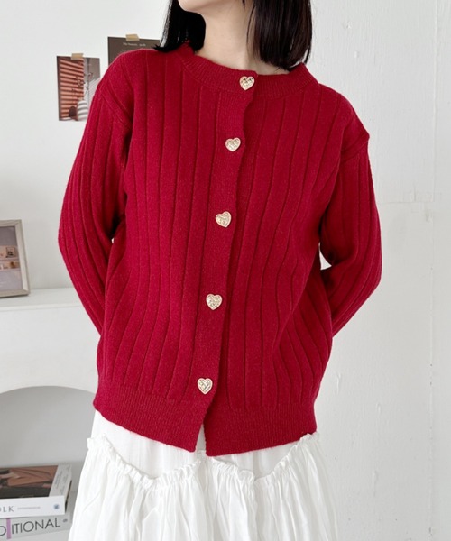 CLEA カーディガン ハートボタンリブニットカーディガン レディース