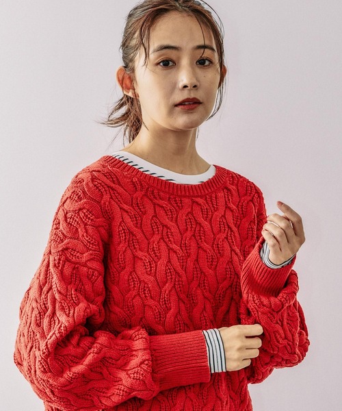 GLOBAL WORK ニット セーター 毛玉になりにくいケーブル/147046