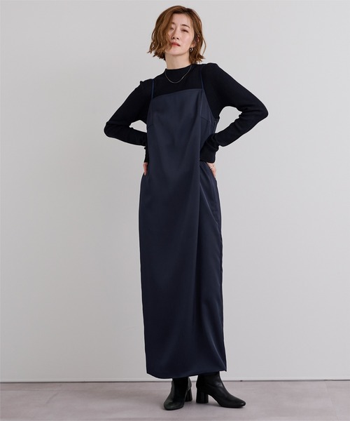 PELLICULE ブラックサテンキャミソールワンピース ur's ワンピース サテンキャミソールワンピース : ZOZOTOWN