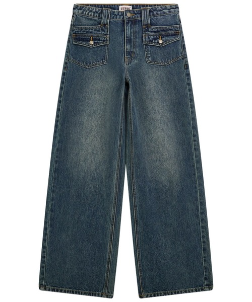 ★人気★GUESS★Unisex Denim Pants ヴィンテージワイドパンツ UNISEX】ヴィンテージカラーウォッシングデニムワイドパンツ