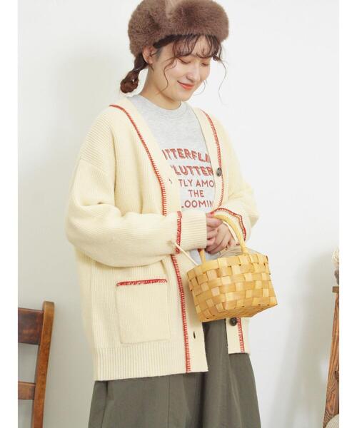 Samansa Mos2（サマンサモスモス） カーディガン 配色ステッチVネック