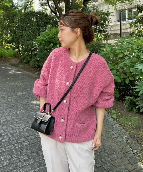 ミラオーウェン　サイズ1 M〜L ベージュピンク ノーカラーニットジャケット Mila Owen（ミラオーウェン） ノーカラージャケット 0 ベージュ