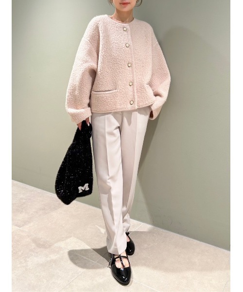 ミラオーウェン　サイズ1 M〜L ベージュピンク ノーカラーニットジャケット Mila Owen（ミラオーウェン） ノーカラージャケット 0 ベージュ