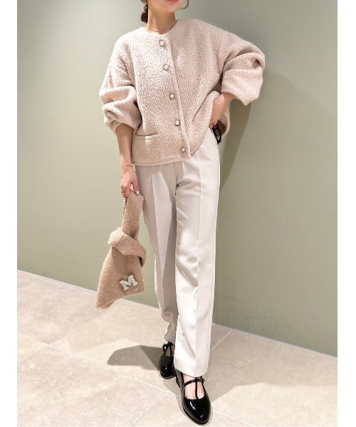 ミラオーウェン　サイズ1 M〜L ベージュピンク ノーカラーニットジャケット Mila Owen（ミラオーウェン） ノーカラージャケット 0 ベージュ