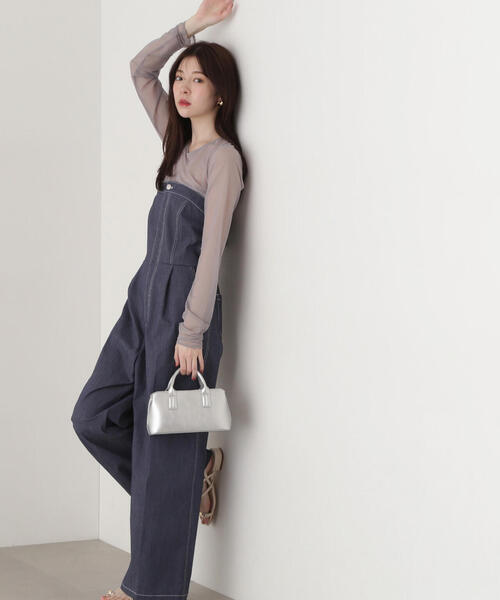Diffusione Tessile 「1VERBANO」 デニム風サテンワンピース セール】AラインマキシデニムワンピースSET（ワンピース