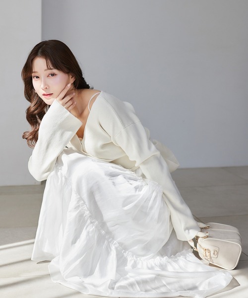 NICE CLAUP ロングワンピース インナーキャミソール付き アイボリー one after another NICE CLAUP（ワンアフターアナザーナイ