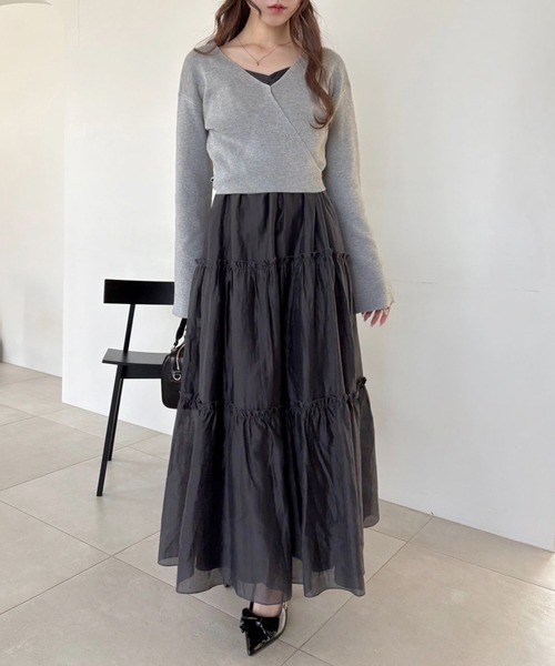 カシュクールドレープワンピース キャミワンピース付き 2点set one after another NICE CLAUP ワンピース カシュクールセット