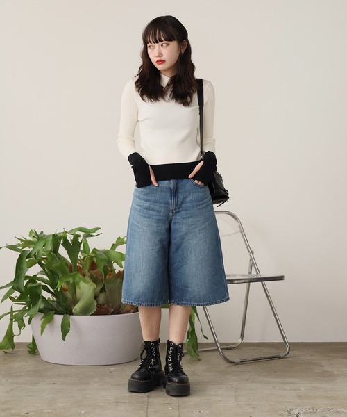 ちっぽ様 リブニット ROOP TOKYO ニット セーター バイカラーリブスナップニット