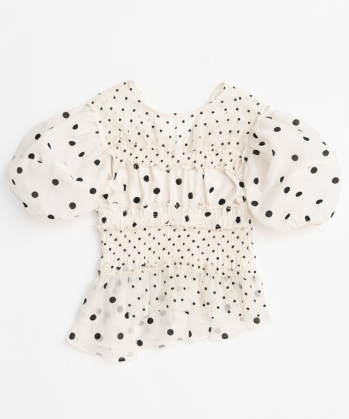 【カフェオレオーダー】ダブルフリル付きハンドメイドマスク☻ MAISON SPECIAL ブラウス シャツ 2way Sleeve Dot Ruffle Blouse