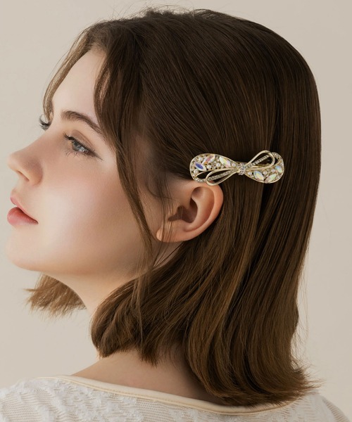 LA MUe ヘアクリップ 「LA MUE」パール×ビジューリボンバレッタ 