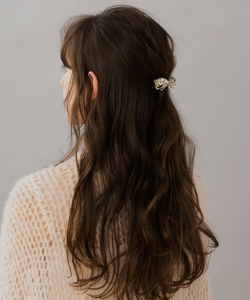 LA MUe ヘアクリップ 「LA MUe」パール×ビジューリボンバレッタ