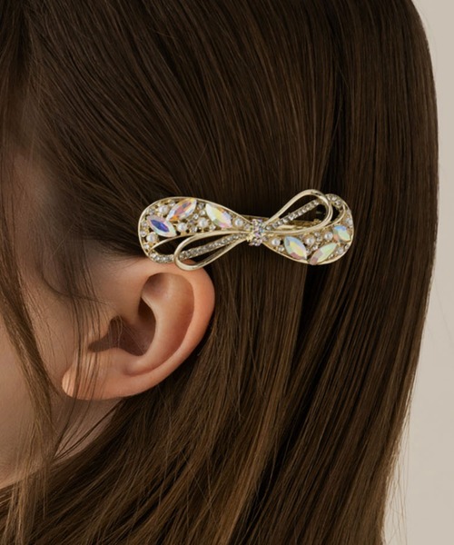 LA MUe ヘアクリップ 「LA MUE」パール×ビジューリボンバレッタ 