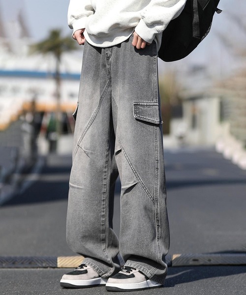 【美品】 ワイドデニム カーゴパンツパンツ【人気】 ワイドパンツ デニム レディース カーゴパンツ 多ポケット