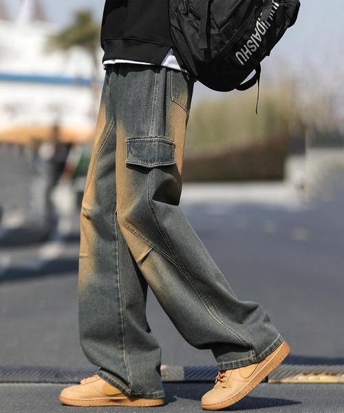 aimoha ジーンズ カーゴワイドデニムパンツ メンズ : ZOZOTOWN