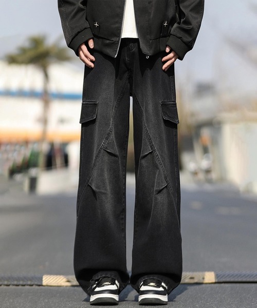 aimoha（アイモハ） ジーンズ カーゴワイドデニムパンツ メンズ