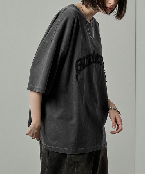 tシャツ 「Alfred Alex」ヴィンテージ加工ピグメントロゴパッチTシャツ