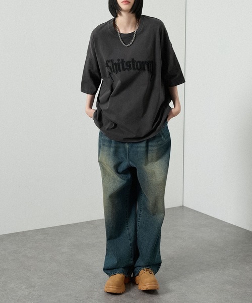tシャツ 「Alfred Alex」ヴィンテージ加工ピグメントロゴパッチTシャツ