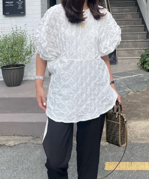 tシャツ フクレジャガードパフパフトップス レディース