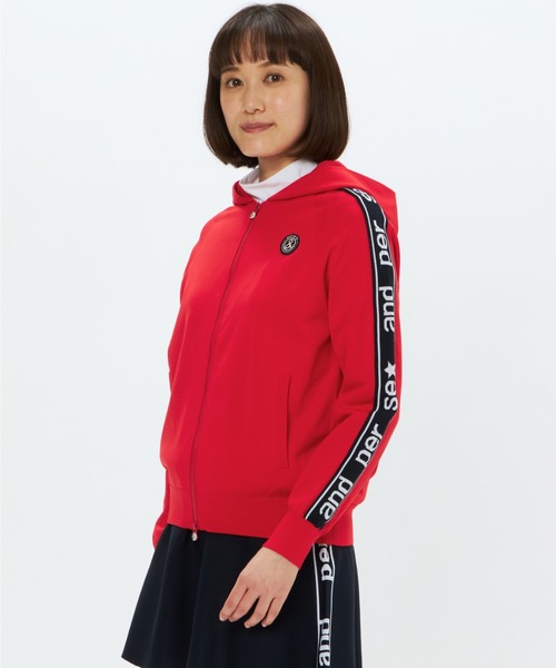 アンパスィ ゴルフ レディース用 防風ニットジャケット【レッド/Ｍ】美品 AND PER SE アンパスィ ウール混 ニットセーター レッド系 M ゴルフ