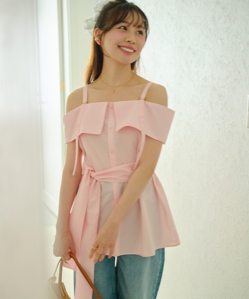 ストラ新品⭐️洗える❗️取り外しリボン付きオフショルブラウス3wayブラウス 3wayリボン付きオフショルブラウス（シャツ/ブラウス）｜powwa more