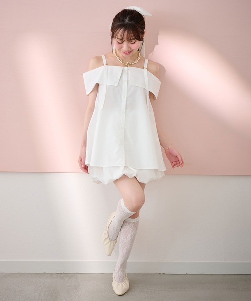 ストラ新品⭐️洗える❗️取り外しリボン付きオフショルブラウス3wayブラウス powwa more ブラウス シャツ 3wayリボン付きオフショルブラウス