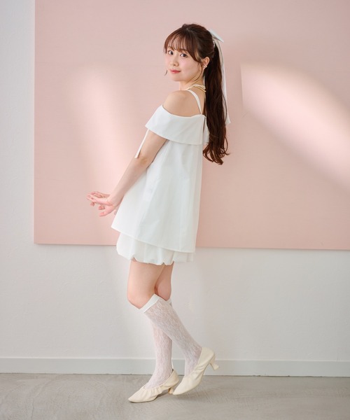 ストラ新品⭐️洗える❗️取り外しリボン付きオフショルブラウス3wayブラウス powwa more ブラウス シャツ 3wayリボン付きオフショルブラウス