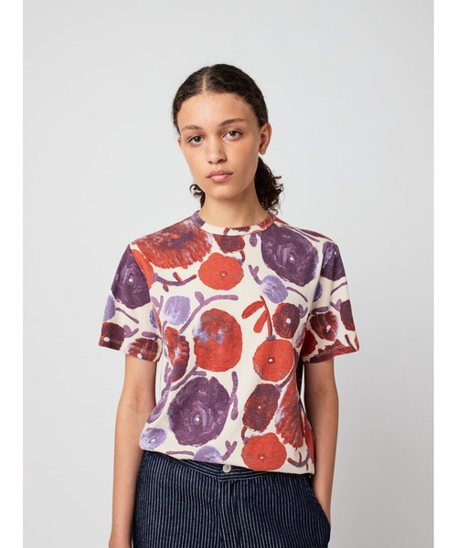 tシャツ Dahlia pattern fitted T-shirt レディース